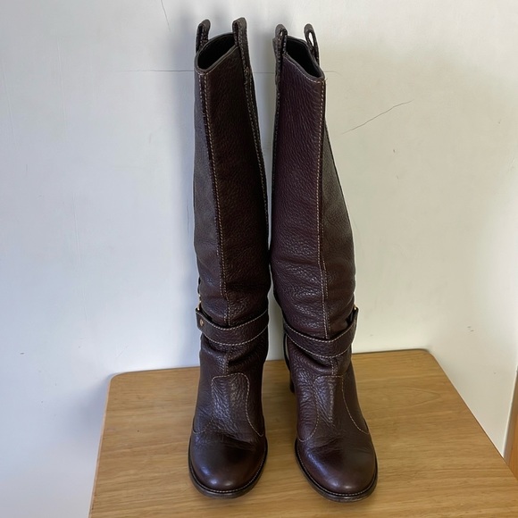 🇮🇹 Dolce & Gabbana Chocolate Brown Pebbled Leather High Riding Boots, Size 41 - Picture 8 of 16